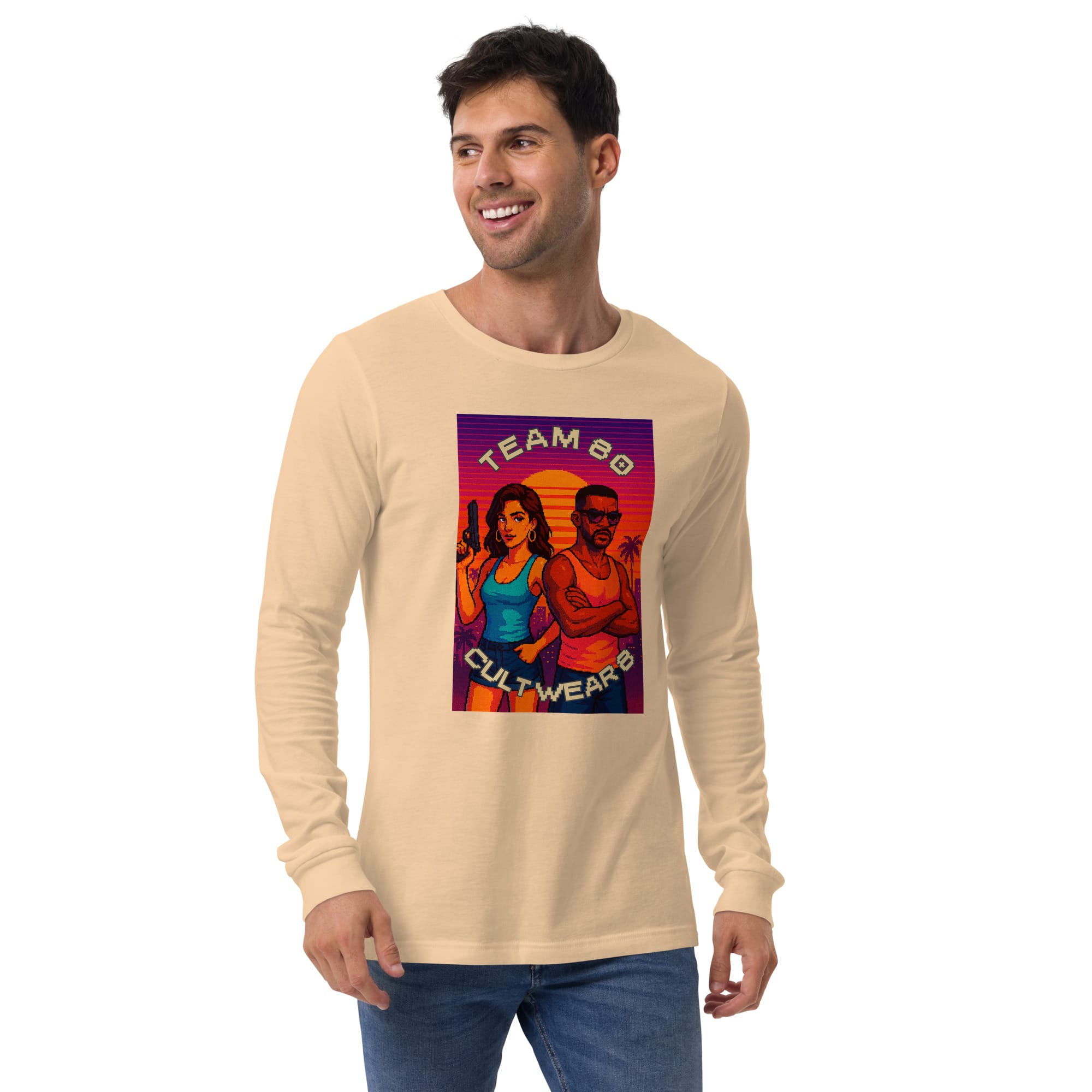 Camiseta Manga Larga Unisex Pixel Art Team 80